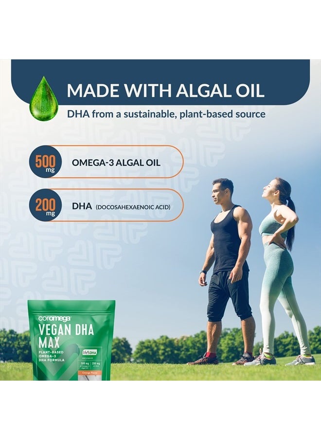 Coromega Vegan DHA, Plant-Based Omega-3 Algal Oil, Heart, Eye, Immune & Brain Health, Orange Flavor, 14 Ct  - Image 4
