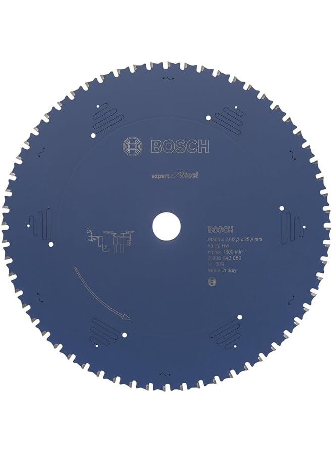BOSCH Expert For Steel Circular Saw Blade For Mitre Dry Cutters Performance Strengthened Protection Coating That Prevents Corrosion And Reduces Friction 305 Mm Diameter 60 Teeth 1 Pcs - Image 1