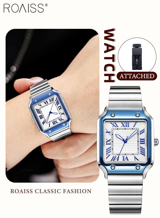 roaiss Men's Steel Band Quartz Watch, Analog Display Square Dial with Roman Numerals, Stylish Business Luminous Waterproof Wristwatch, as Gift for Men - Image 1
