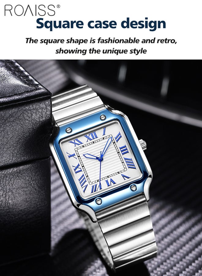 roaiss Men's Steel Band Quartz Watch, Analog Display Square Dial with Roman Numerals, Stylish Business Luminous Waterproof Wristwatch, as Gift for Men - Image 5