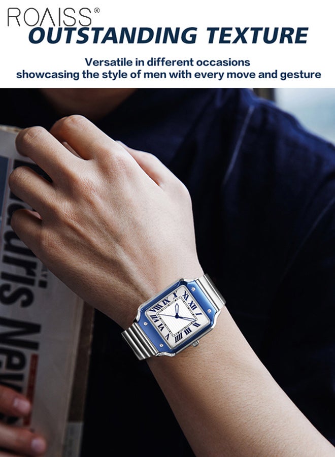 roaiss Men's Steel Band Quartz Watch, Analog Display Square Dial with Roman Numerals, Stylish Business Luminous Waterproof Wristwatch, as Gift for Men - Image 4
