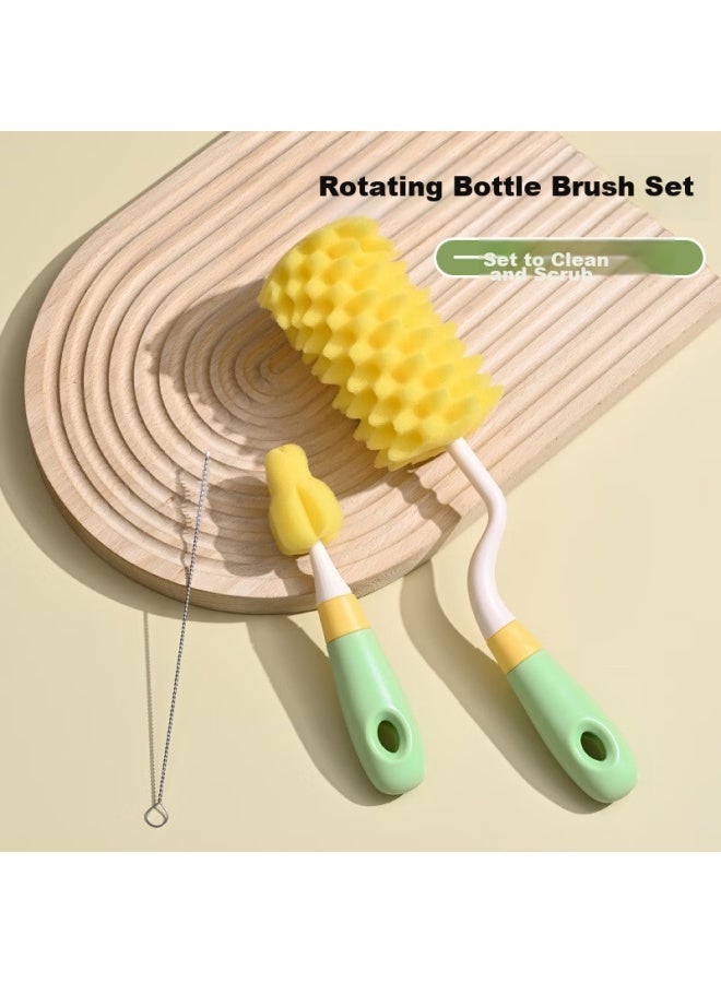 Bao Shi Baoshi Dish Brush, Baby Food Bowl And Plate Brush, Bottle Brush, Sponge Cleaning Brush, Straw And Nipple Cup Brush, Portable 3-piece Set - Image 1