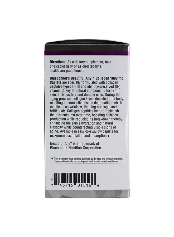 Bluebonnet Nutrition Beautiful Ally®, Collagen Type I + III, 1,000 mg, 90 Caplets - Image 5