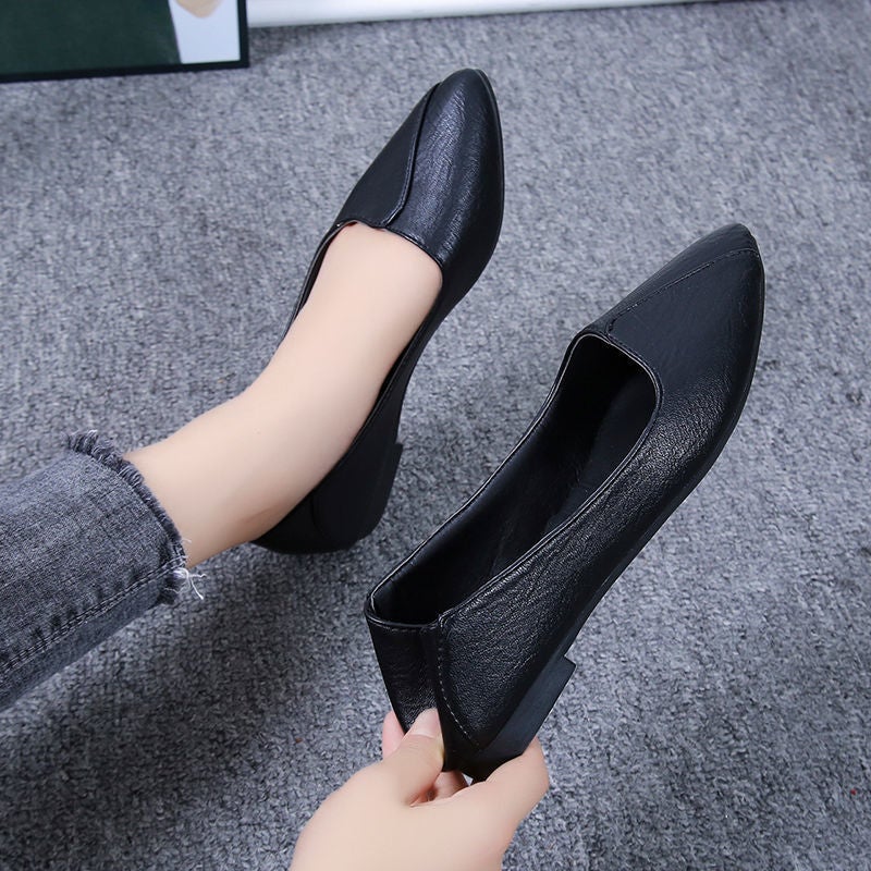 Pointed Toe Thick Heel Flats For Women 2025 Black Work Shoes For Women Low Heel Soft Sole Comfortable Professional Flats Shoes - Image 1