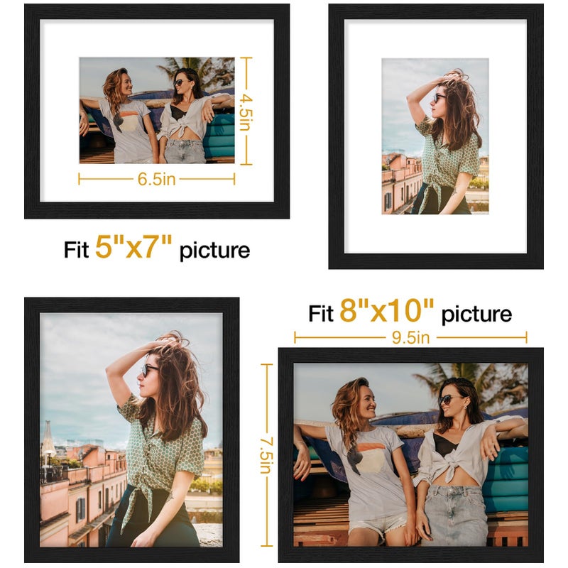 Vittanly 8x10 Picture Frame, Engineered Wood with Shatter Resistant Plexiglass, Display Pictures 5x7 with Mat or 8x10 without Mat, Photo Frame for Wall or Table Top Display, Black, 1 Pack - Image 5