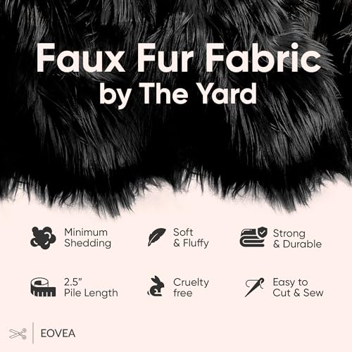 EOVEA Shaggy Faux Fur Fabric by The Yard – 60” Wide | Fluffy, Soft Fake Fur Material for Sewing, Crafts, Costumes, Upholstery & Home Decor | Long Pile Plush Fabric(Black,Half Yard) - Image 2