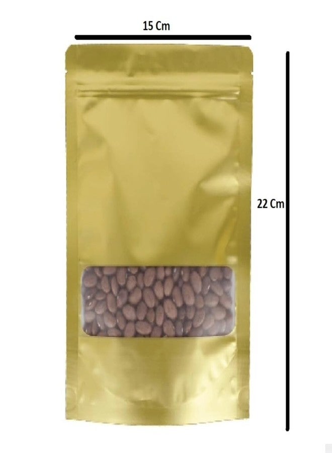 Adaamya أداميا® - 250 غرام - 50 قطعة - لون ذهبي مطفي - أكياس بلاستيكية بنية اللون قابلة لإعادة الاستخدام مزودة بسحاب وقفل، مع نافذة شفافة وشق قابل للتمزيق للتخزين متعدد الأغراض (عبوة من 50 قطعة) (250 غرام) - Image 2