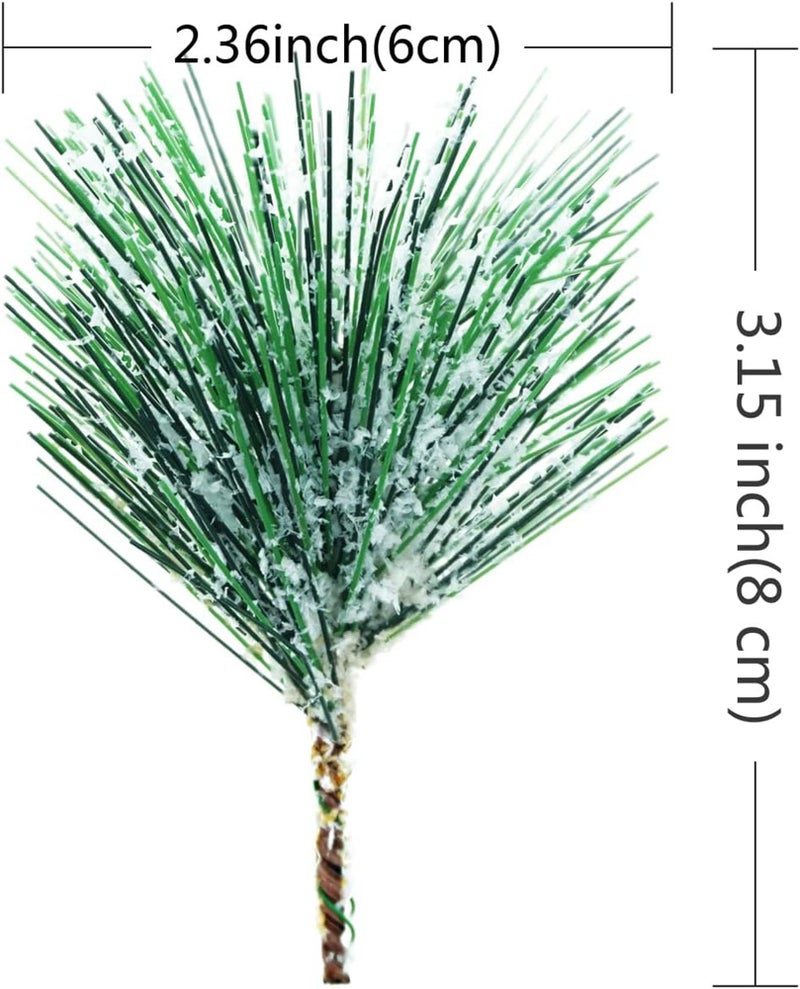 CURATED CART Snowy Artificial Pine Needles Branches - 10pcs Mini Green Twigs Picks with Frosted Tips, Realistic Pine Stems for DIY Christmas Tree Wreath Garland Crafts Holiday - Image 2