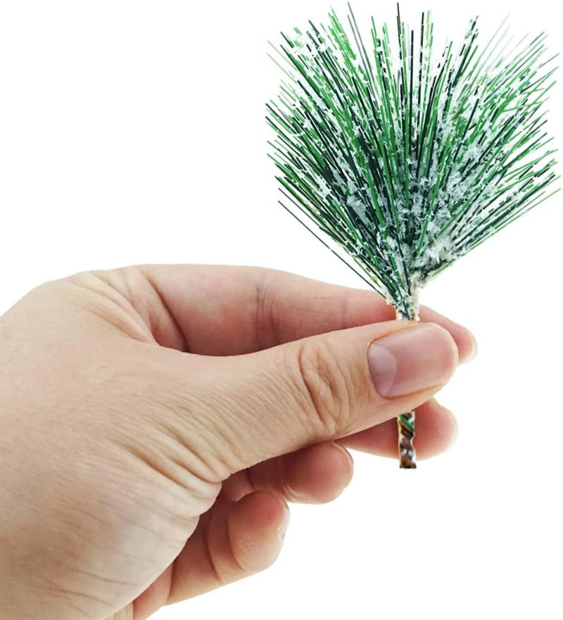 CURATED CART Snowy Artificial Pine Needles Branches - 10pcs Mini Green Twigs Picks with Frosted Tips, Realistic Pine Stems for DIY Christmas Tree Wreath Garland Crafts Holiday - Image 3