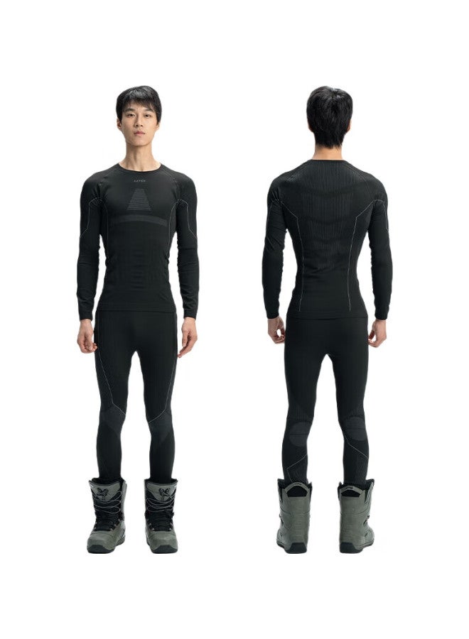 UTO Quick-Dry Compression Base Layer For Men, Functional Underwear For Skiing, Hiking, Outdoor Sports, Warm Set, Black And Gray, Xxl - Image 2