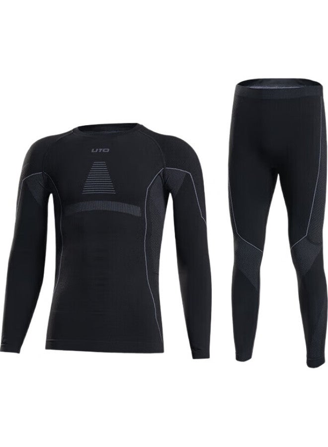 UTO Quick-Dry Compression Base Layer For Men, Functional Underwear For Skiing, Hiking, Outdoor Sports, Warm Set, Black And Gray, Xxl - Image 3