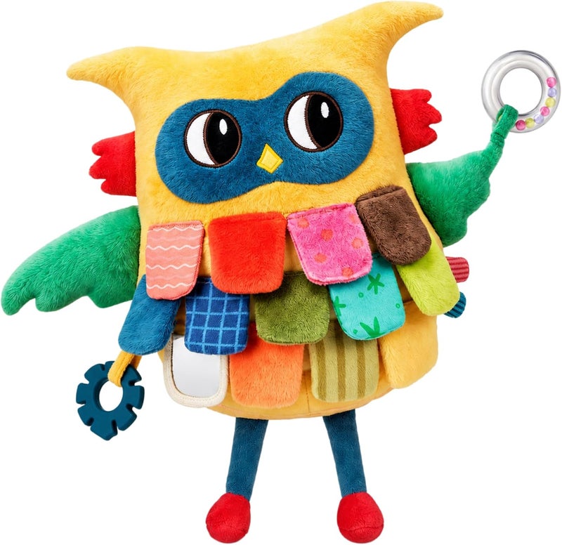 JoyCat Sensory Owl Baby Toy for 0-12 Months, 12''Soft Tummy Time Infant Toy with Multi-Textured Crinkle Feathers, Baby Mirror, Stuffed Animal Plush Montessori Gifts for Newborn Boys and Girls