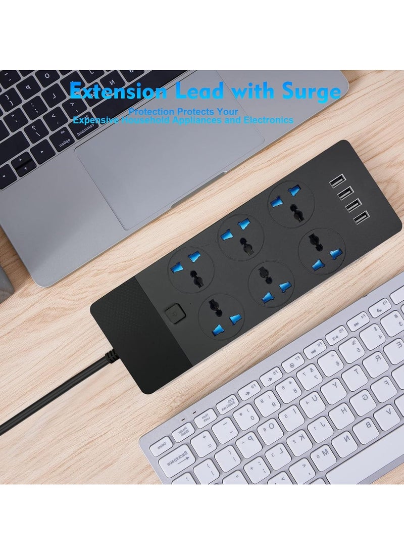 Power Strips Extension Cord 6 Outlets, Plug Adapter with 4 USB Ports Surge Protector, Charging Socket with 2M Bold Extension Cord