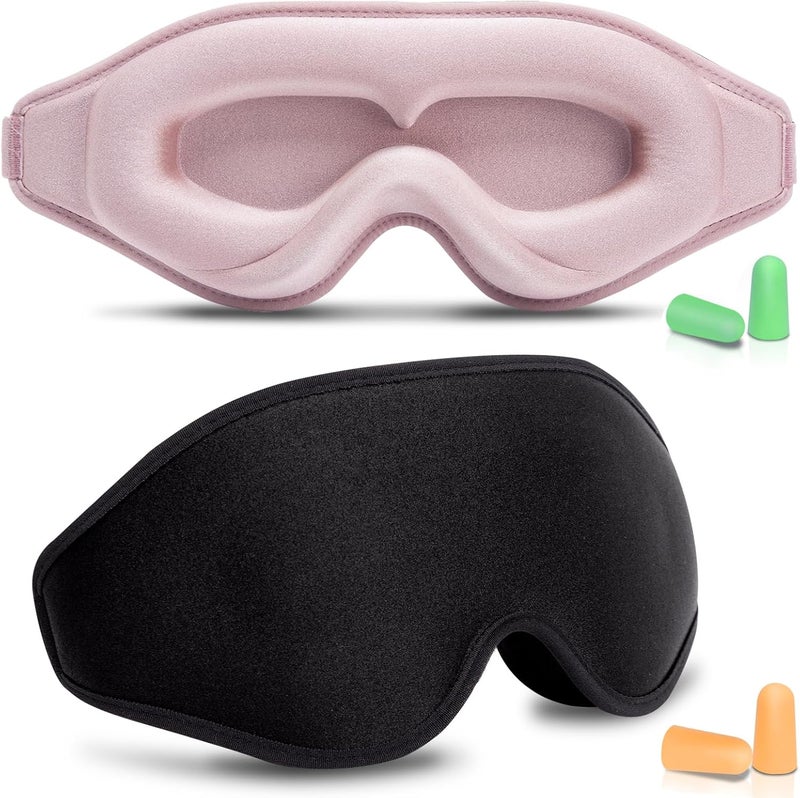 BeeVines Sleep Mask for Lash Extensions, 2 Pack Upgraded Eye Mask for Lash Extensions, 99.9% Light Blocking 3D Eyelash Cover, Night Sleep Masks for Women, Blindfold for Airplane (Black & Pink)