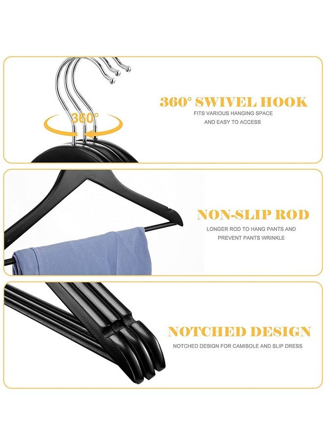 WHISKET Solid Wood Hangers,Premium Wood Hangers with 360-Degree Rotatable Hook and Notches, Natural, Heavy Duty Wood Hangers for Coats, Suits, Jackets, Closet (Black) [Pack of 60] - Image 3