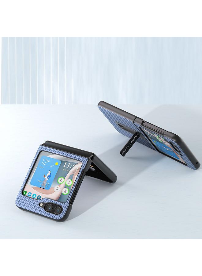اس-توب جراب هاتف Samsung Galaxy Z Flip5 من ABEEL مصنوع من ألياف الكربون وغطاء حماية مع حامل - Image 3