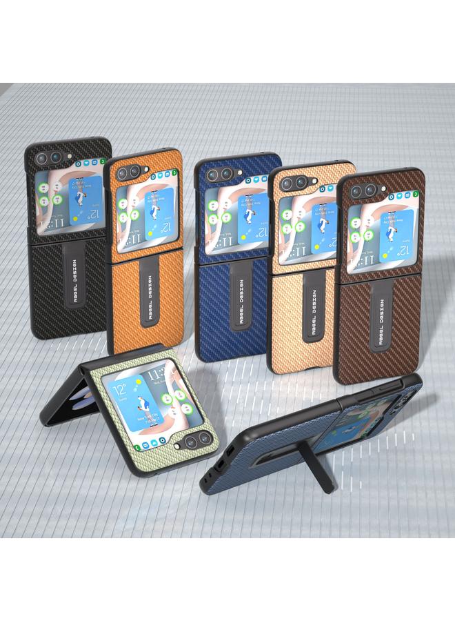 اس-توب جراب هاتف Samsung Galaxy Z Flip5 من ABEEL مصنوع من ألياف الكربون وغطاء حماية مع حامل - Image 5