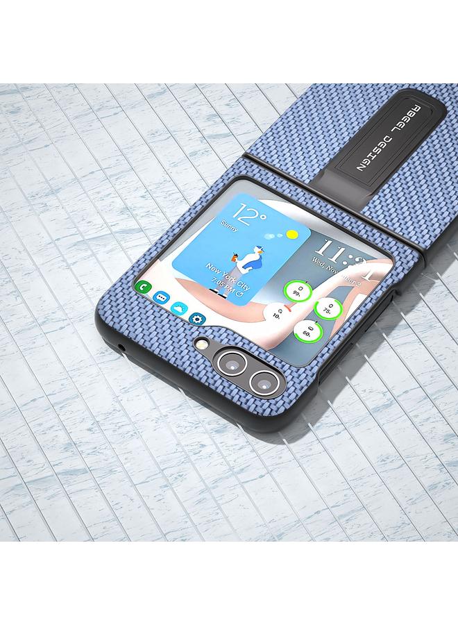 اس-توب جراب هاتف Samsung Galaxy Z Flip5 من ABEEL مصنوع من ألياف الكربون وغطاء حماية مع حامل - Image 4