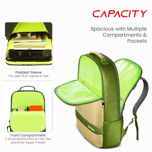 REDHORNS Faux Leather 15.6-Inch Laptop Backpack for Men and Women with Rain Cover, Anti-Theft Travel Water Resistant Laptop Bag for Office, College, School (Beige, Green) - Image 5