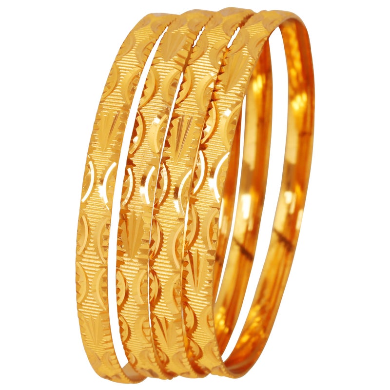 Touchstone NEW! "Golden Bangle Collection" Indian Bollywood Hand Cut Peeled Metal Celtic Motif Designer Jewelry Bracelets Bangle Set Of 4 In Gold Tone For Women. - Image 2