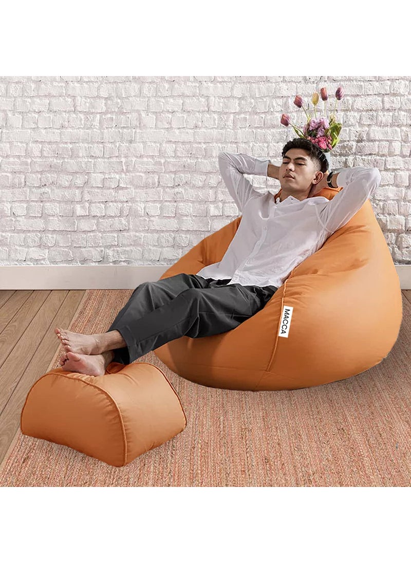 MACCA MACCAXXL Faux Leather Filled Bean Bag with Stool Ready to Use Filled with Beans Orange 