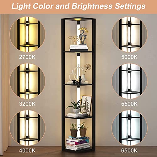 VTRIN Corner Shelf with Light, Modern Home Decor Stand Floor Lamps with Storage Shelves for Collectibles, Sturdy 5-Tier Corner Bookshelf Cabinet Display Shelf for Living Room Bedroom Small Space - Image 5