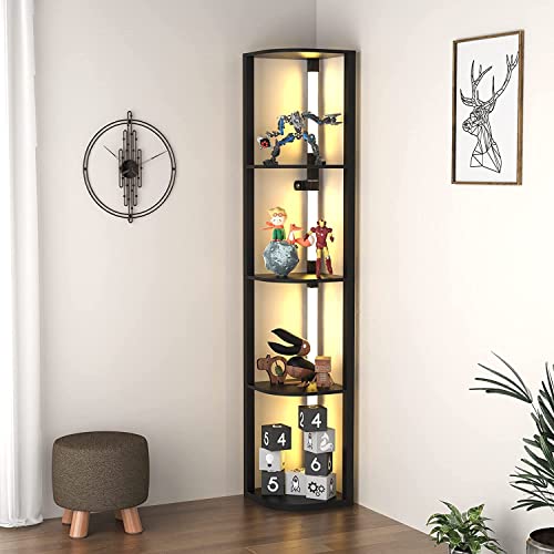 VTRIN Corner Shelf with Light, Modern Home Decor Stand Floor Lamps with Storage Shelves for Collectibles, Sturdy 5-Tier Corner Bookshelf Cabinet Display Shelf for Living Room Bedroom Small Space - Image 2