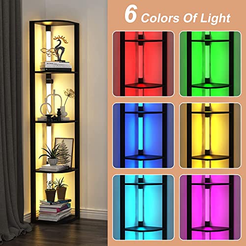 VTRIN Corner Shelf with Light, Modern Home Decor Stand Floor Lamps with Storage Shelves for Collectibles, Sturdy 5-Tier Corner Bookshelf Cabinet Display Shelf for Living Room Bedroom Small Space - Image 4