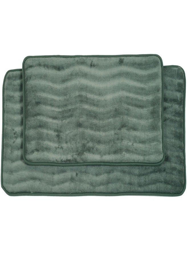Lavish Home Bathroom Rug Set- 2-Piece Memory Foam Bath Mats-Wavy Microfiber Top-Non-Slip Absorbent Runner for Shower, Tub, Sink, or Kitchen (Green) - Image 3
