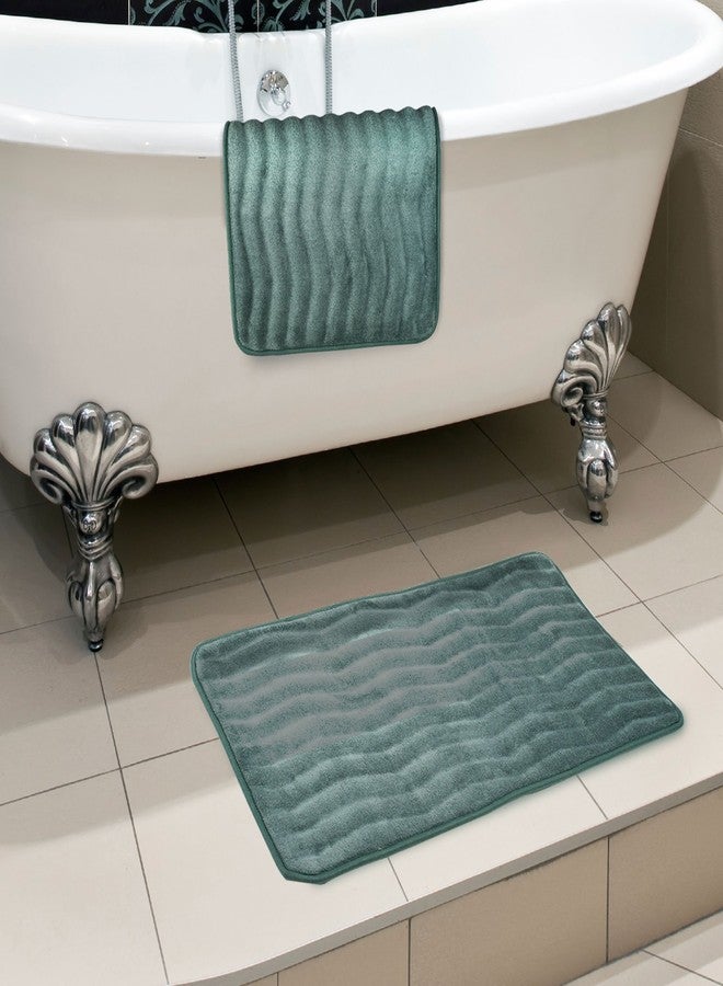 Lavish Home Bathroom Rug Set- 2-Piece Memory Foam Bath Mats-Wavy Microfiber Top-Non-Slip Absorbent Runner for Shower, Tub, Sink, or Kitchen (Green) - Image 2
