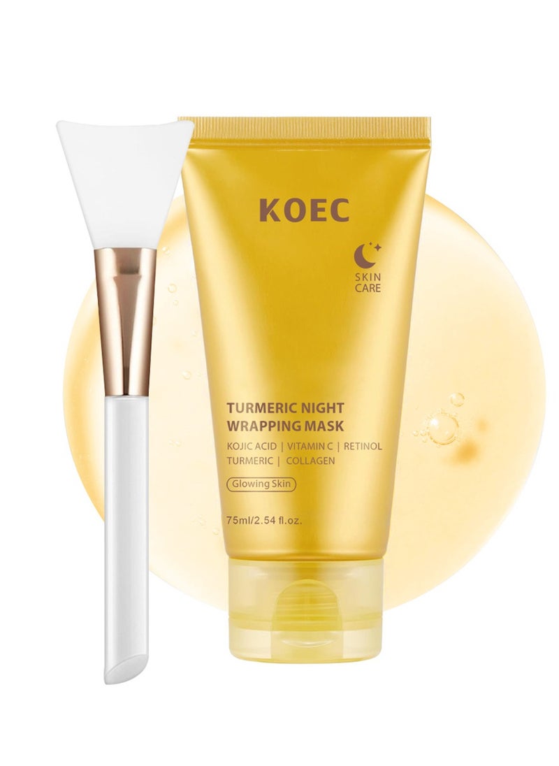 KOEC - Turmeric Overnight Wrapping Peel Off Mask with Applicator ,Nourishes Dull with Hydrolyzed Collagen for Glowing Skin & Improved Elasticity,75ml - Image 1
