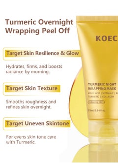 KOEC Turmeric Overnight Wrapping Peel Off Mask with Applicator ,Nourishes Dull with Hydrolyzed Collagen for Glowing Skin & Improved Elasticity,75ml  - Image 3