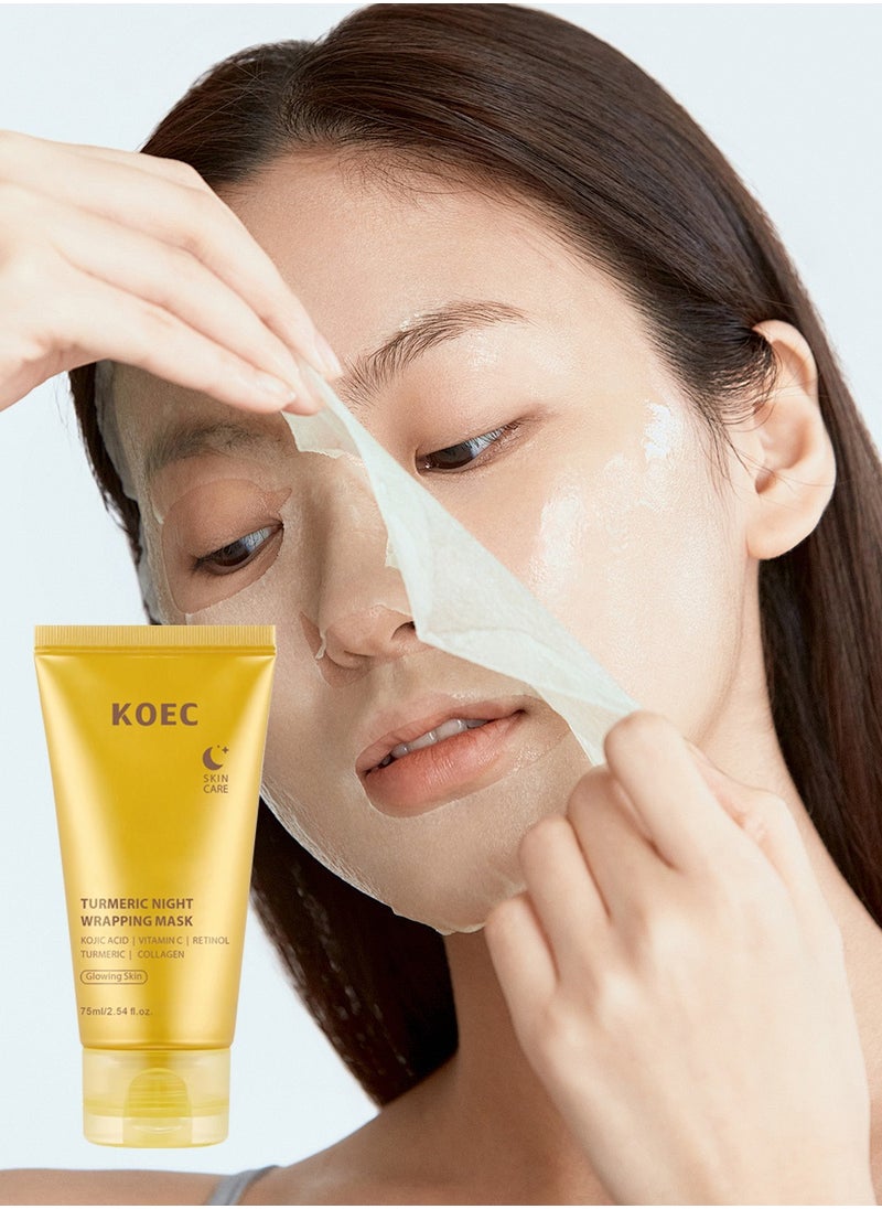 KOEC - Turmeric Overnight Wrapping Peel Off Mask with Applicator ,Nourishes Dull with Hydrolyzed Collagen for Glowing Skin & Improved Elasticity,75ml - Image 1