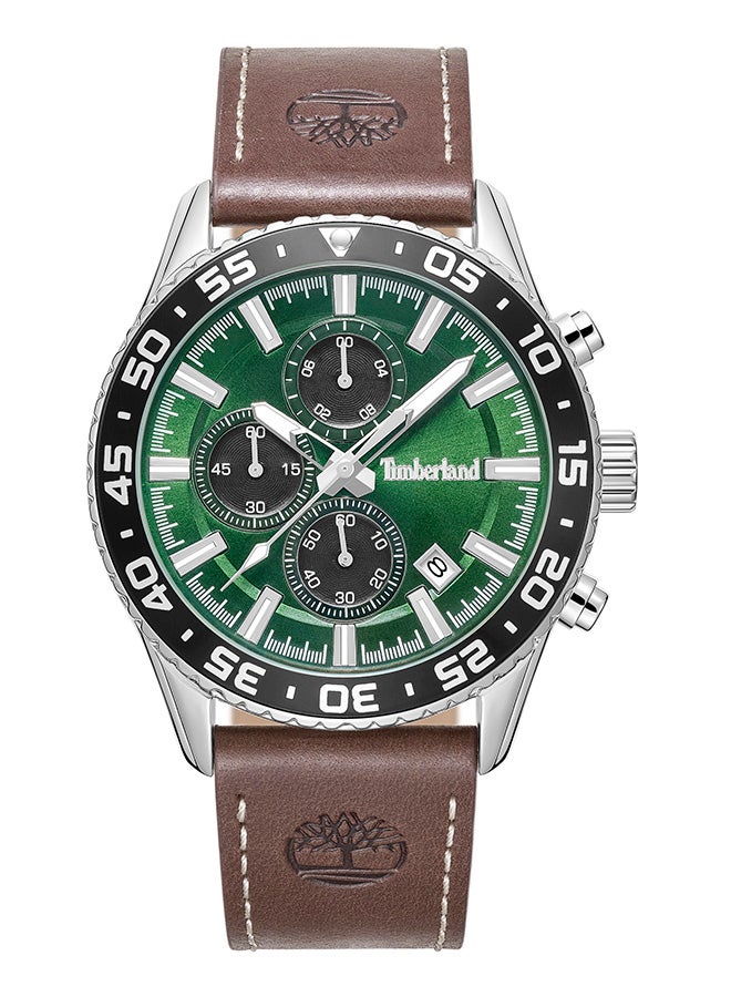 Timberland Men TBL SMU Men's 44mm Green Dial Brown Leather Strap Chronograph Watch - Image 1