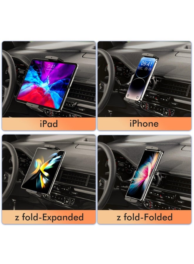 Car Phone Mount for Z Fold, [360° Rotatable & Thick Cases Friendly] Vent Phone Tablet Mount for Car Compatible with Samsung Galaxy Z Fold 5 4 3/iPad Mini Pro Air and More 4"-12.9" Device - Image 5