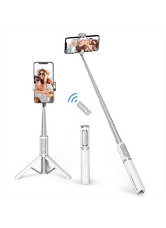 Selfie Stick Tripod, Extendable 3 in 1 Aluminum Selfie Stick with Bluetooth Remote and Tripod Stand 270 Rotation for iPhone 14/13/12/11 Pro/XS Max/XS/XR/X, Samsung and Smartphone White
