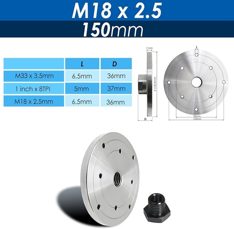 Wood Lathe Chuck Flange 150mm M18x2 5 Threaded Steel For Wood Turning Tools - Image 3
