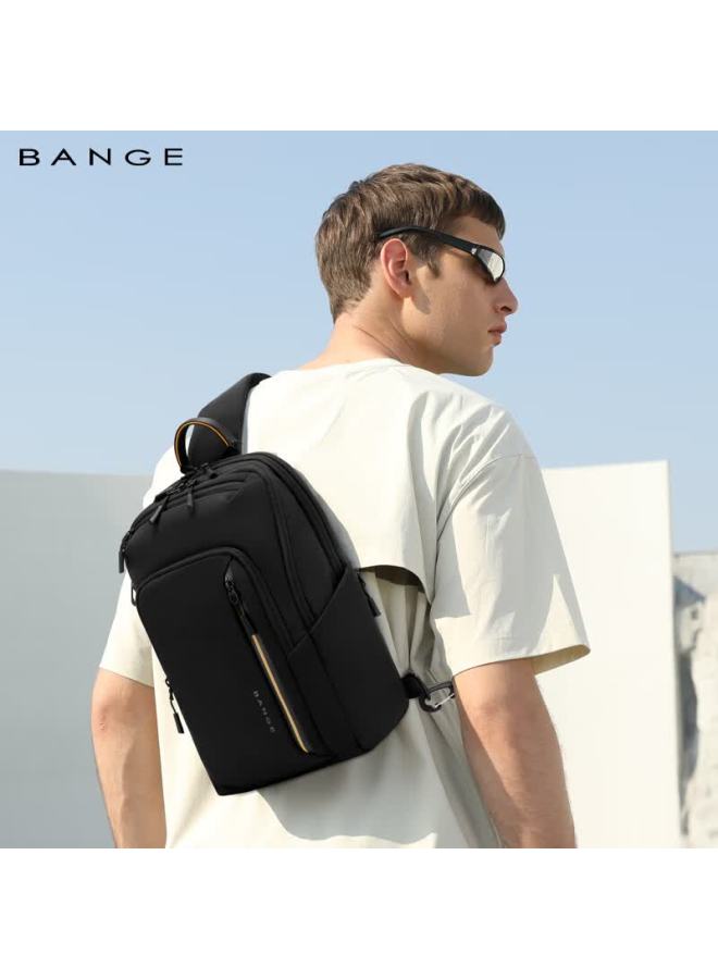 Bange Business Casual Commuter Chest Bag Zipper Crossbody Bag Men's Sports Large Capacity Tablet Shoulder Sling Bag 7868 Black - Image 3
