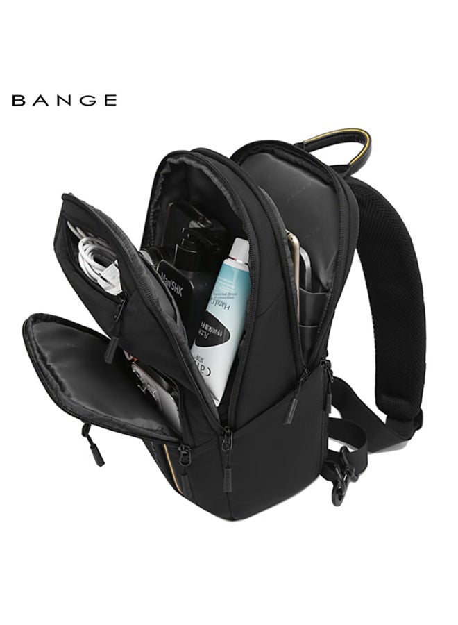 Bange Business Casual Commuter Chest Bag Zipper Crossbody Bag Men's Sports Large Capacity Tablet Shoulder Sling Bag 7868 Black - Image 4