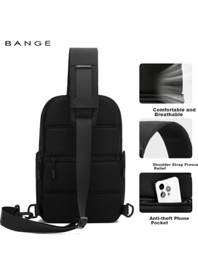 Bange Business Casual Commuter Chest Bag Zipper Crossbody Bag Men's Sports Large Capacity Tablet Shoulder Sling Bag 7868 Black - Image 2