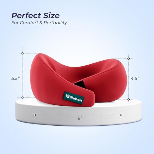 Billebon Gel Infused Memory Foam Neck Pillow, Travel Pillow with Adjustable Velcro Straps, Neck Pillow for Travelling & Flight Travel, Ergonomic Support for Comfort & Pain Relief (Red) - Image 5