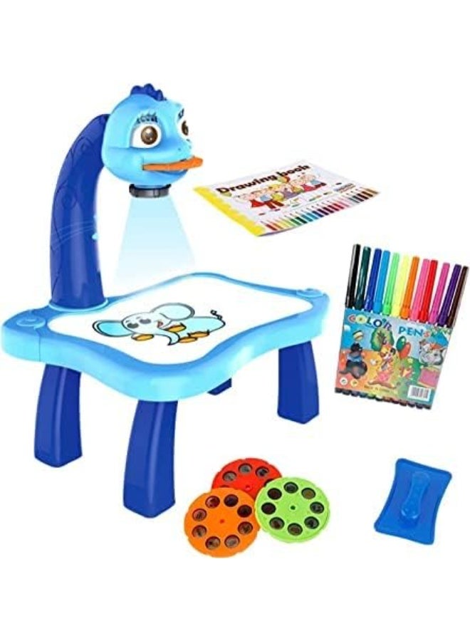 Drawing Projector Table for Kids Painting Table Toy Trace and Draw Projector Toy Painting Table Board Toy with Light & Music Educational Drawing Toys for Toddler Boys & Girls (Blue) - Image 1