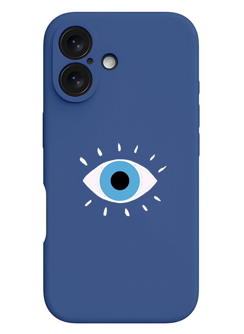 Theodor Protective Slim Fit Case Liquid Silicone Cover with Full Body Protection Anti-Scratch Shockproof Case For Apple iPhone 17 (Blue) Eye - White - Image 1