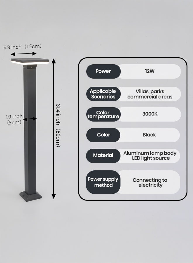 73Hours LED Outdoor Bollard Light, 80cm Modern Rectangular Black Aluminum Post Lamp, 3000K Warm Waterproof IP65 Pathway u0026 Garden Lighting for Villas, Parks, Commercial Areas,12W - Image 2