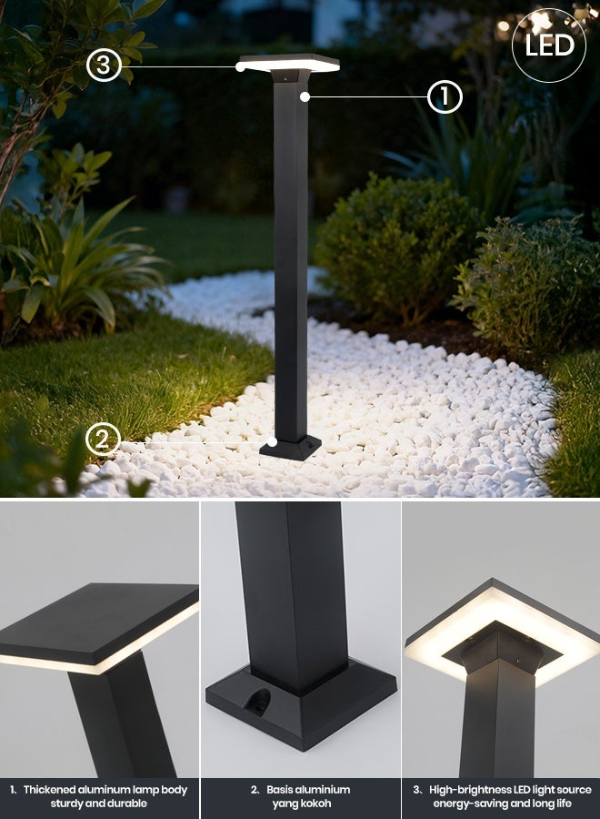 73Hours LED Outdoor Bollard Light, 80cm Modern Rectangular Black Aluminum Post Lamp, 3000K Warm Waterproof IP65 Pathway u0026 Garden Lighting for Villas, Parks, Commercial Areas,12W - Image 5
