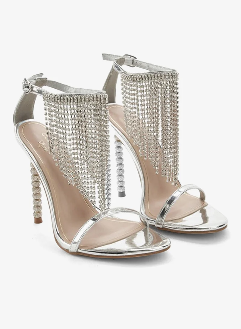 Celeste Silver Women Embellished Ankle Strap Sandals for Women | Best Price UAE