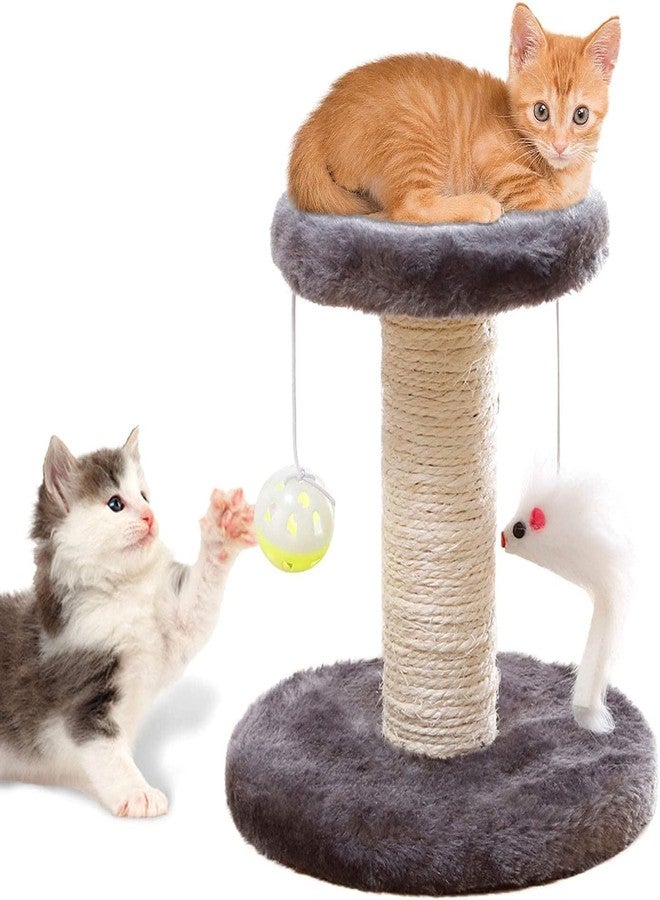 Cisila Cat Scratching Post and Small Cat Tree Natural Sisal Tower with Round Perch and Plush Ball Furniture Made for Small Cat, Kitten Relax Tree -Grey - Image 3