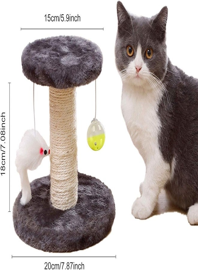 Cisila Cat Scratching Post and Small Cat Tree Natural Sisal Tower with Round Perch and Plush Ball Furniture Made for Small Cat, Kitten Relax Tree -Grey - Image 2