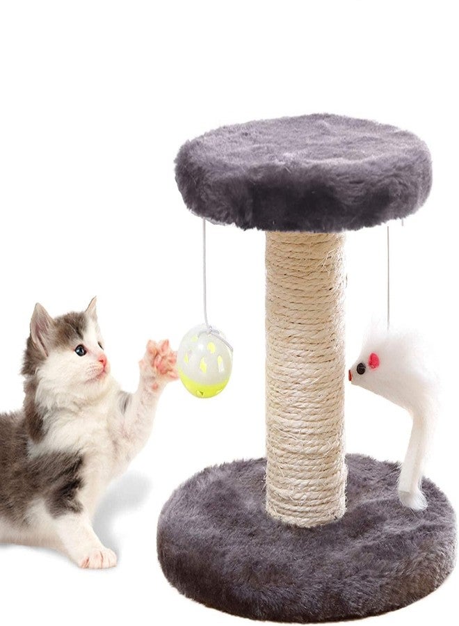 Cisila Cat Scratching Post and Small Cat Tree Natural Sisal Tower with Round Perch and Plush Ball Furniture Made for Small Cat, Kitten Relax Tree -Grey - Image 1