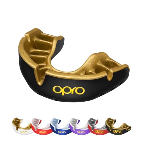 OPRO Gold Level Mouth Guard - Moldable Mouthguard with Premium Comfort Fit, and Multi-Layer Protection for Boxing, MMA, Rugby, Hockey, and Football Mouthpiece – Includes Case (Black/Gold, Youth) - Image 1